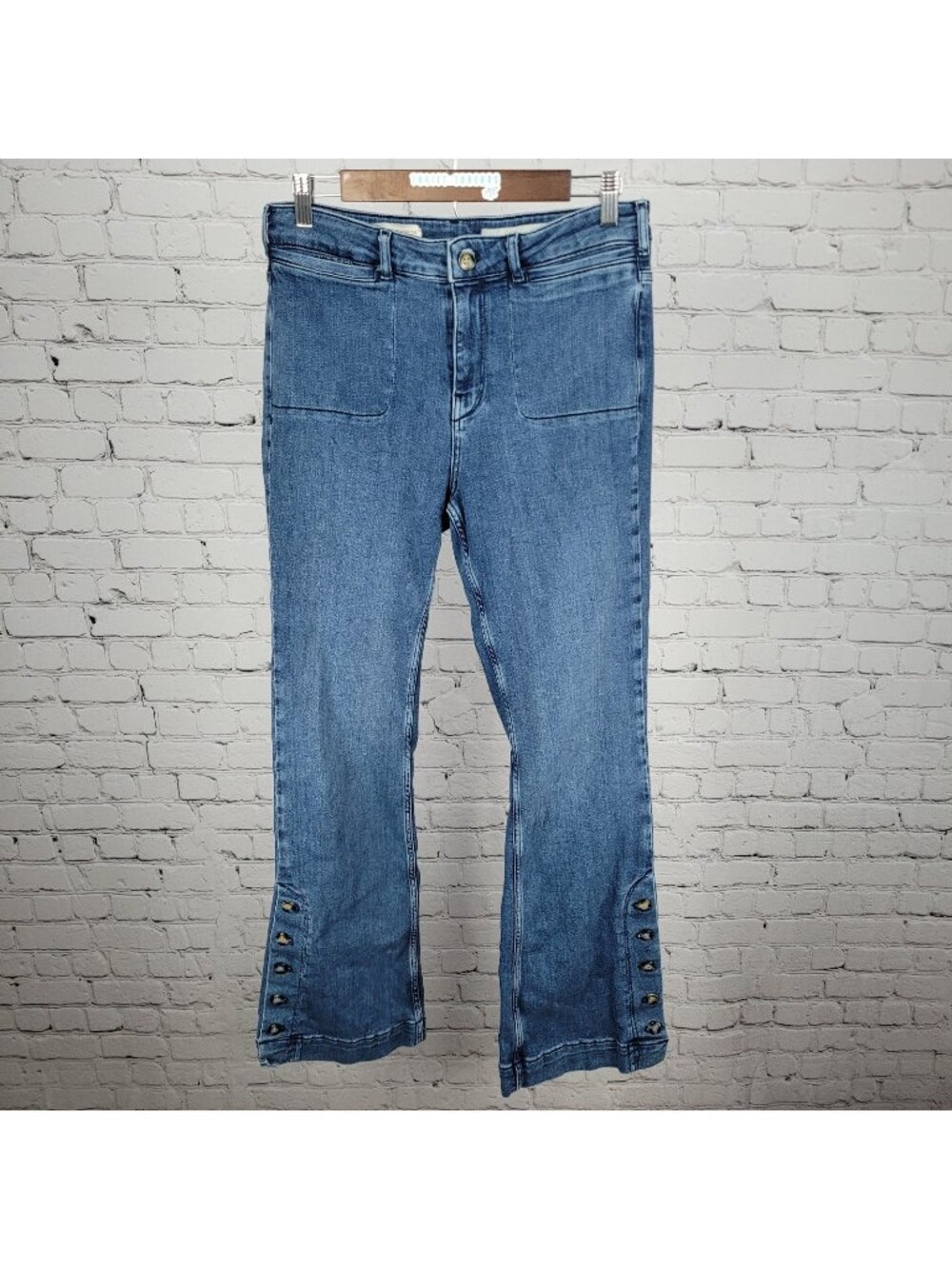 Pilcro & The Letterpress Blue High Rise Bootcut Button Leg Jeans 29 (29x32)